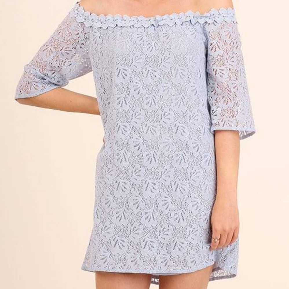 UMGEE Sky blue lace off shoulder mini dress NWT